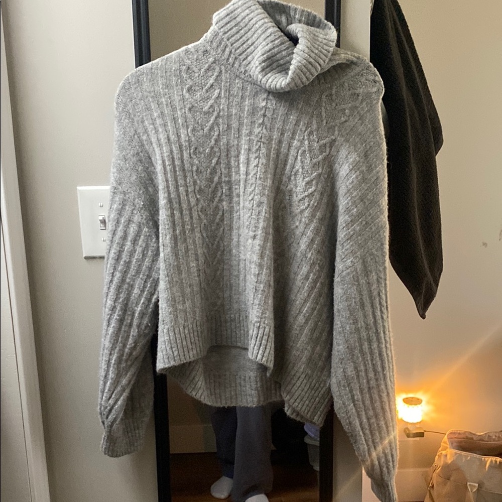 Cozy Gray Cable Knit Sweater